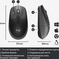 Мышь Logitech M190, оптическая, беспроводная, USB, темно-серый и серый [910-005905/910-005902]